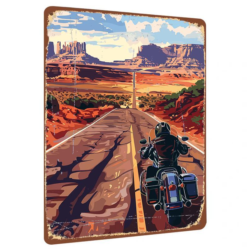 

Western Highway Motorcycle Landscape Metal Tin Sign American Retro Home Wall Decor Art 20x30cm（7.8x11.8inch）