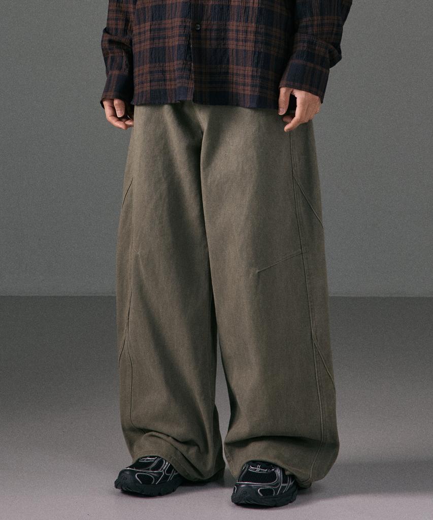 LXT Natural Washed Cotton Wide Straight Pants [Khaki]