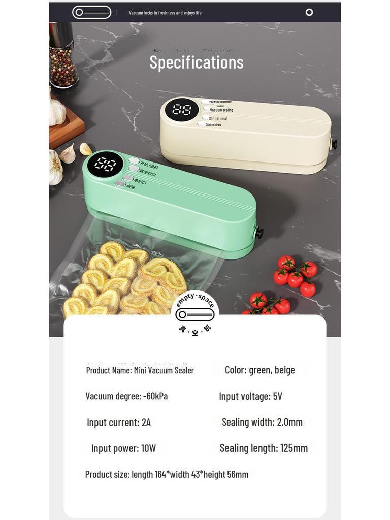 Compact Automatic Wireless Vacuum Sealer for Food Preservation