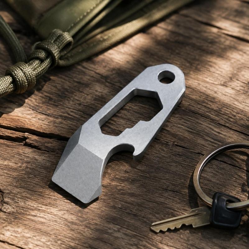 Key Holder Tool for Packages and Drink Bottles with a Single Metal Body and Carry Hole for Everyday Use on Key Hardware, a Pack, or a Belt