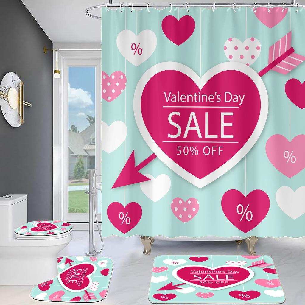 4 st Romantiska rosor Serien Duschdraperisatser för badrum Halkfria badrumsmattor Lock Toalettöverdrag Badmatta förtjocka