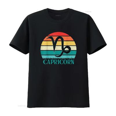 Steinbock Sonnenuntergang Sternzeichen T-Shirt vintage gewaschen Grafik Dehnbar Vielseitig Leicht modisch Streetwear Atmungsaktiv