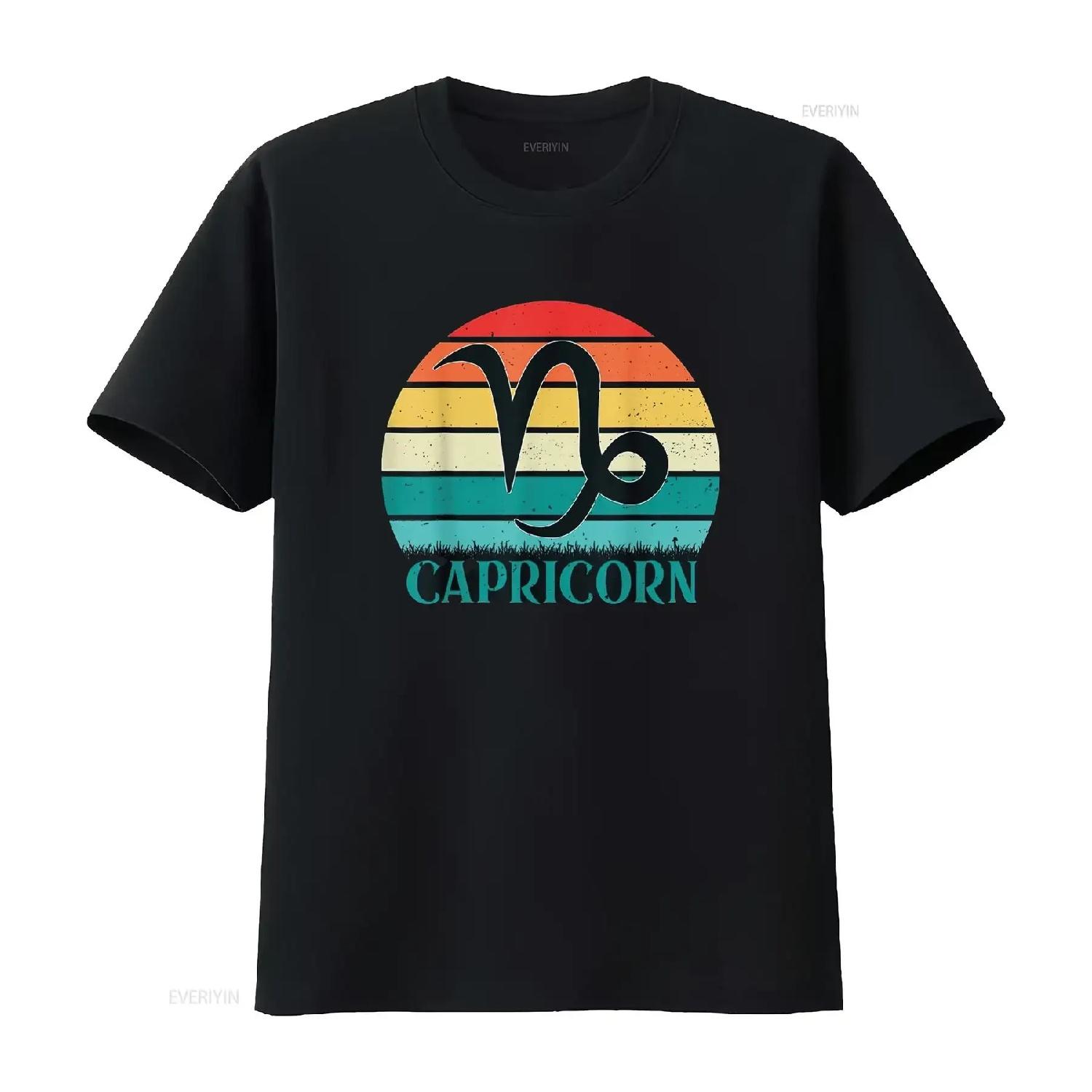 

Capricorn Sunset Zodiac T Shirt vintage Washed graphic Stretched Versatile Slightly fashion streetwear Breathable XXXXXL чорний