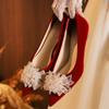 French Rhinestone Flower Wedding Shoes Women's 2025 New Fine Flash Wine Glass and High Heels Wedding Dress Xiuhe Two Wear Crystal Shoes