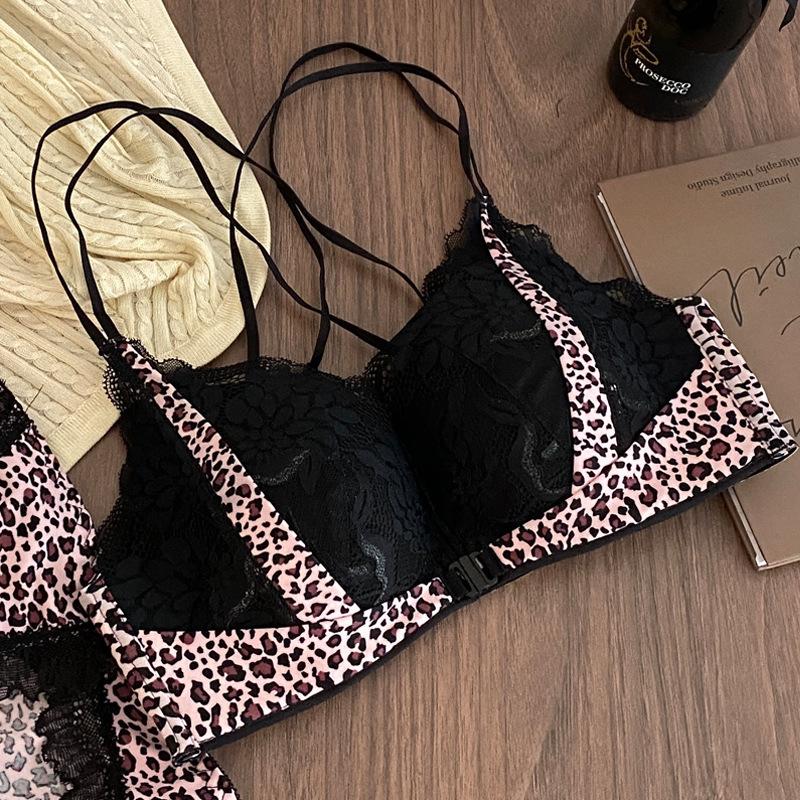 

Леопардовый принт Бюстгальтер на пуговицах спереди Женский бюстгальтер с красивой спиной Женский собирающий и корректирующий тип Сбор груди Дышащий кружевной бюстгальтер 38/85B