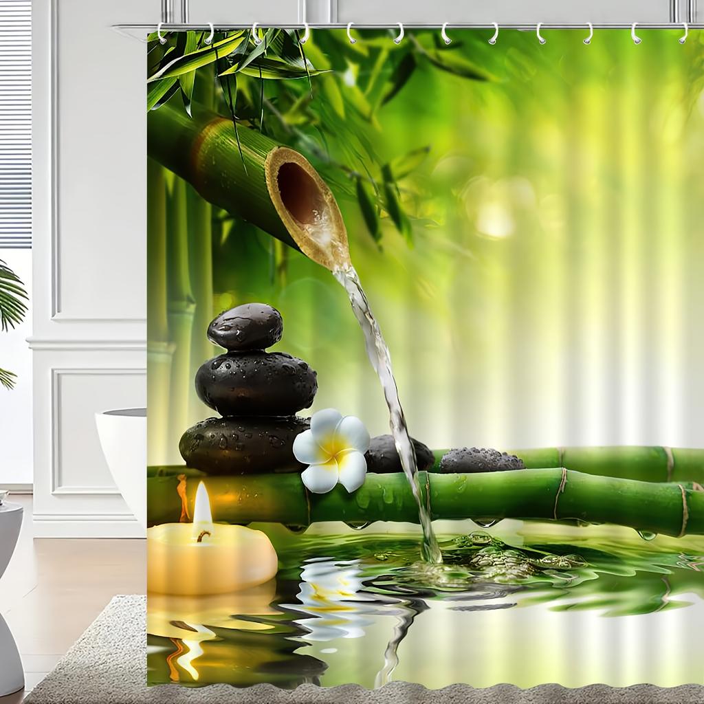 1pc Bamboo Pattern Printed Shower Curtain, Suitable for Home Bathroom Decor with Bathtub Window Curtain, Room Divider
