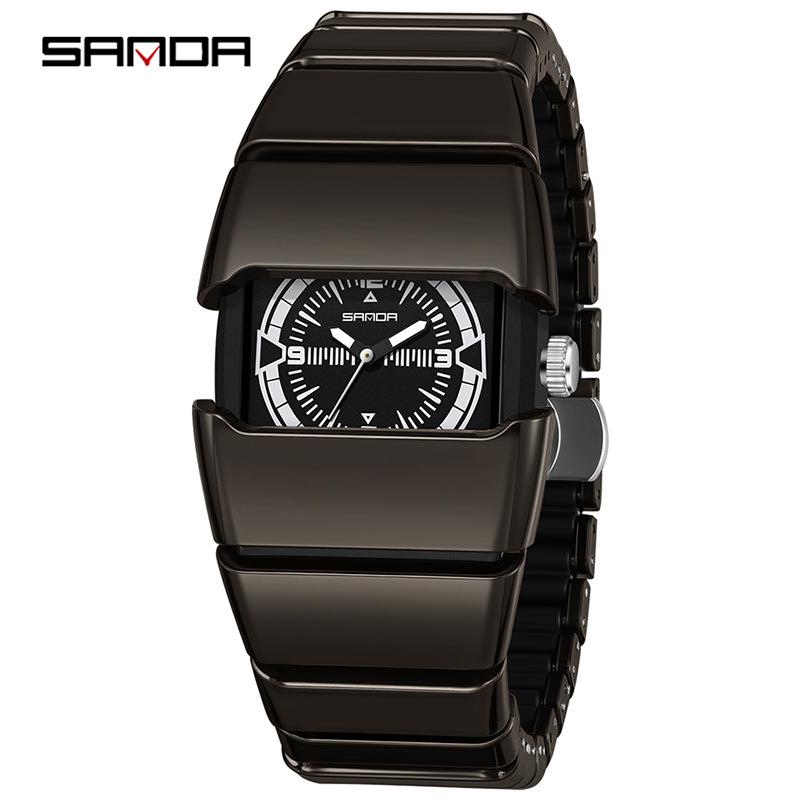 Sanda Millennium Style Men's Quartz Watch with Black Tech Armored Strap, Waterproof & Luminous.