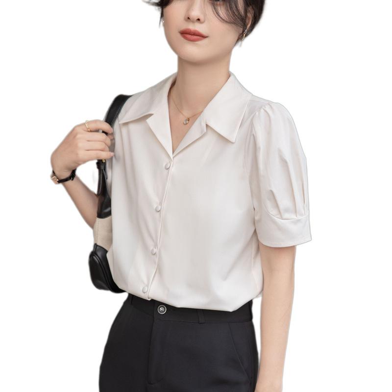GMXIA Women's Short Sleeve Shirt Summer Career Commuter Simple Interview Blouse