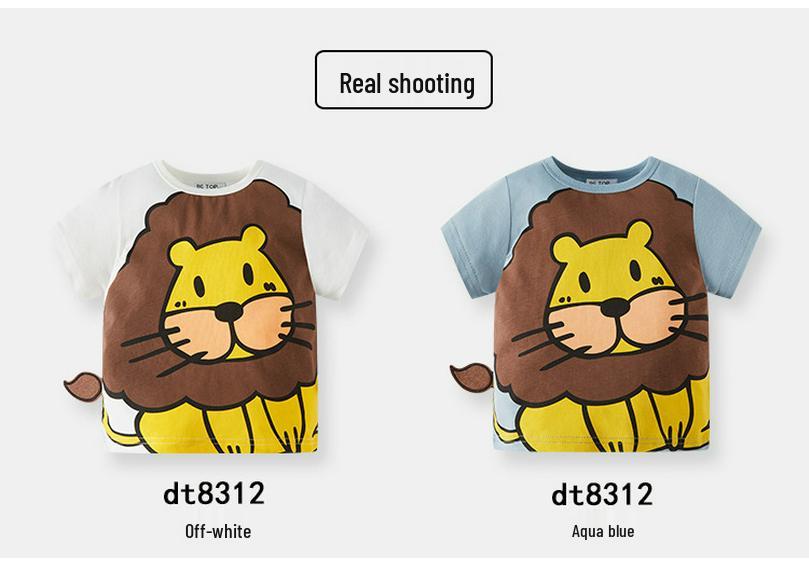 Betop Summer Boys' Cartoon Lion Short-Sleeved Cotton T-Shirt - New Style Baby Clothes