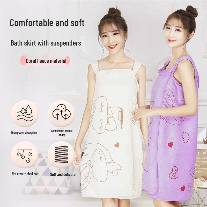 Cartoon Print Wearable Adult Bath Skirt Towel - Thick, Soft, Non-Shedding Beach Towel