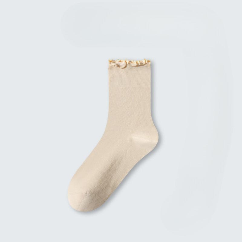 Female Spring and Autumn Cotton All Kinds of Wooden Ear Side Loose Mouth Breathable Boneless Tube Pile Socks