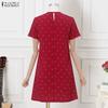 ZANZEA Women Short Puff Sleeve Polka Dot Slim Waist Casual A-line Dress