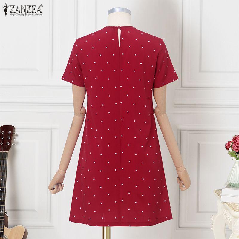ZANZEA Women Short Puff Sleeve Polka Dot Slim Waist Casual A-line Dress
