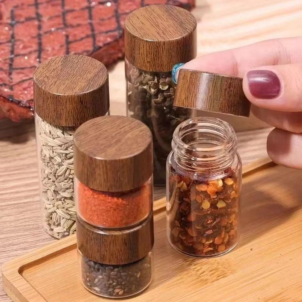 6PCS Food Grade Wooden Lid Mini Glass Bottles Transparent Mini Tea Bottle Small Spice Jars Travel