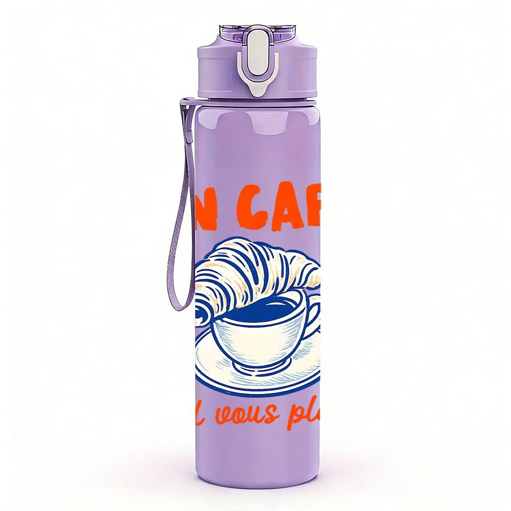 1PC Un Cafe Coffee Cup Quote Print 750ml Color Plastic Sports Water Bottle Leakproof Flip Straw Lid Suitable for Sports Office Home Use