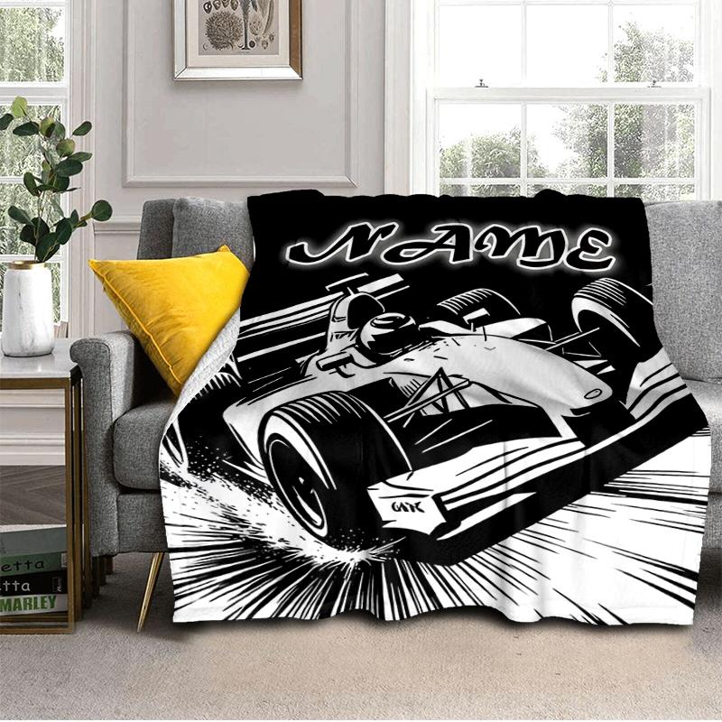 1PC Custom Name Car Graphic Outdooor Flannel Blankets Throw Blanket All-Season Throw Gift Bedspread for Couch, Bed, Camping Holiday Birthday Gift