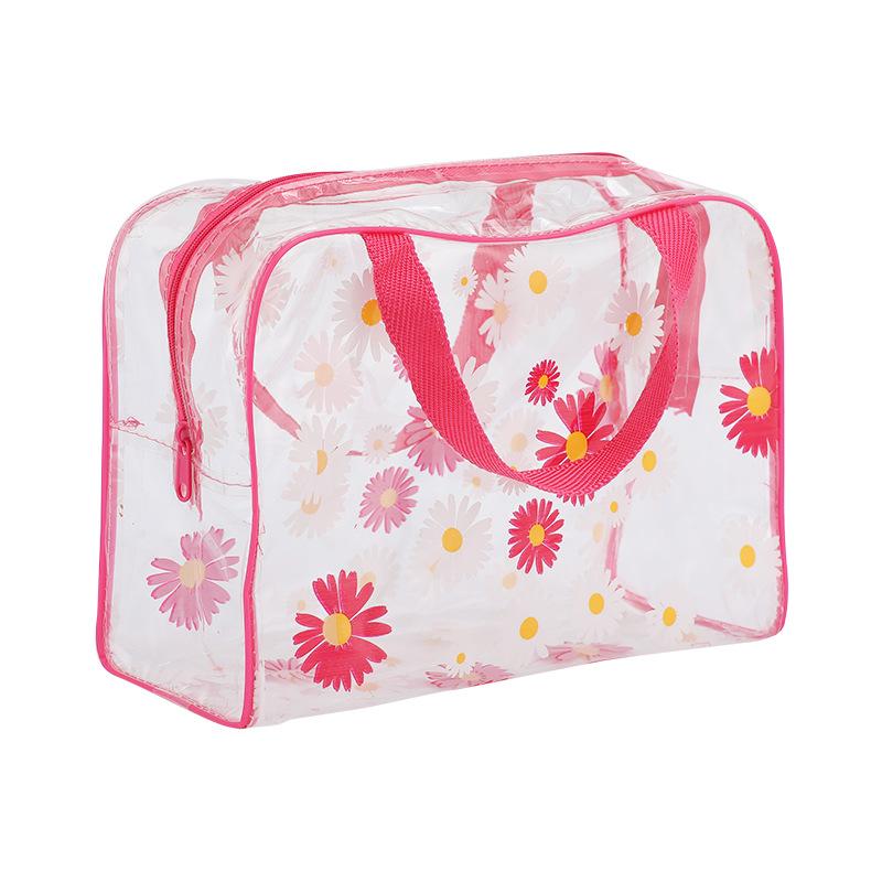 1pcs Transparent Floral Pattern Travel Toiletry Bag PVC Toiletry Bag, Waterproof Storage Cosmetic Bag with Zipper Handle Belt, Travel Bag