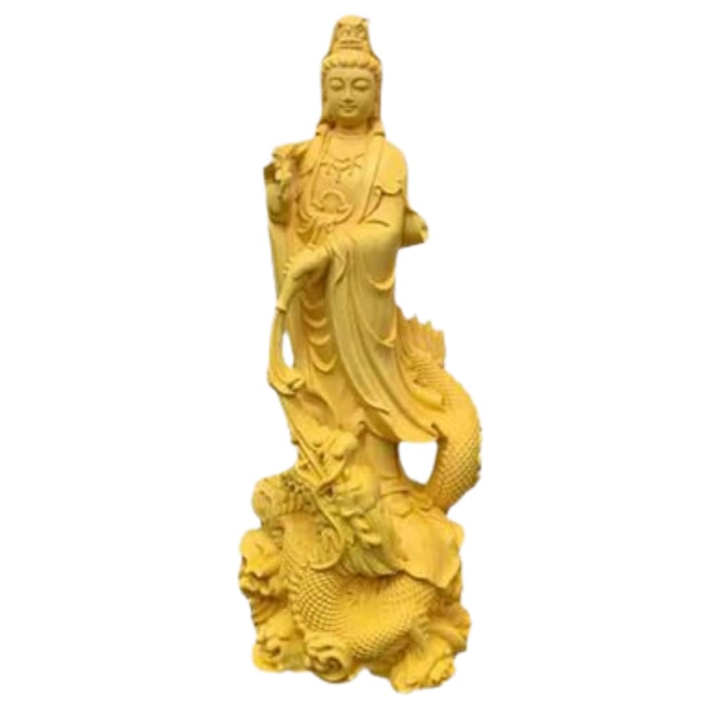 ORIJIRI Buddhist Statue, Kannon Bodhisattva, Wood Carving, Kannon Statue, Dragon-riding Kannon, Boxwood, High-Quality Wood Carving, Buddhist Art,