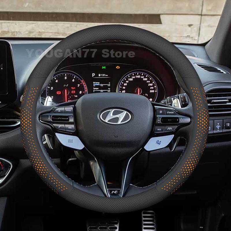 Ulqch7 Leather Car Steering Wheel Cover For Hyundai I30 i30N Fastback 2017-2024 Non-slip Auto Steering Wheel Hyundai I30 Accessories