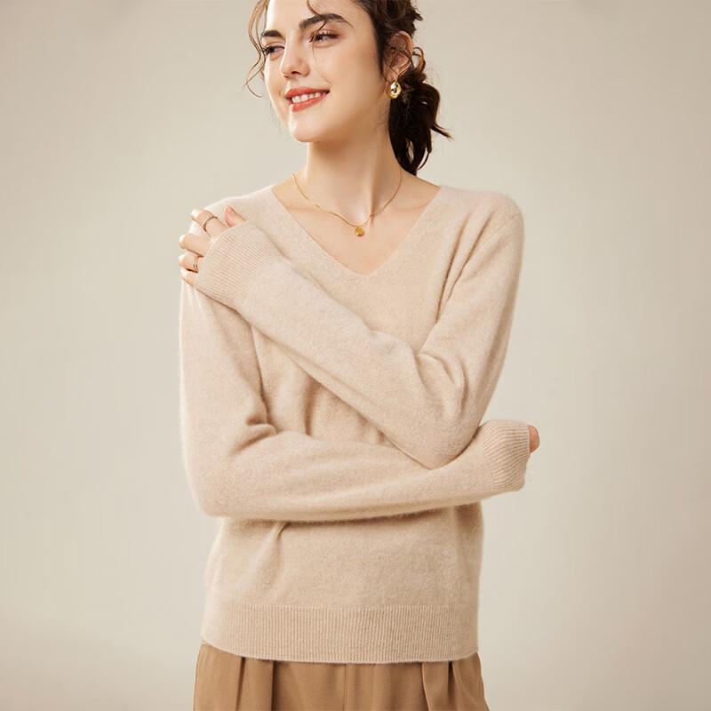 Fanzhen Women's 100% Cashmere V-Neck Sweater