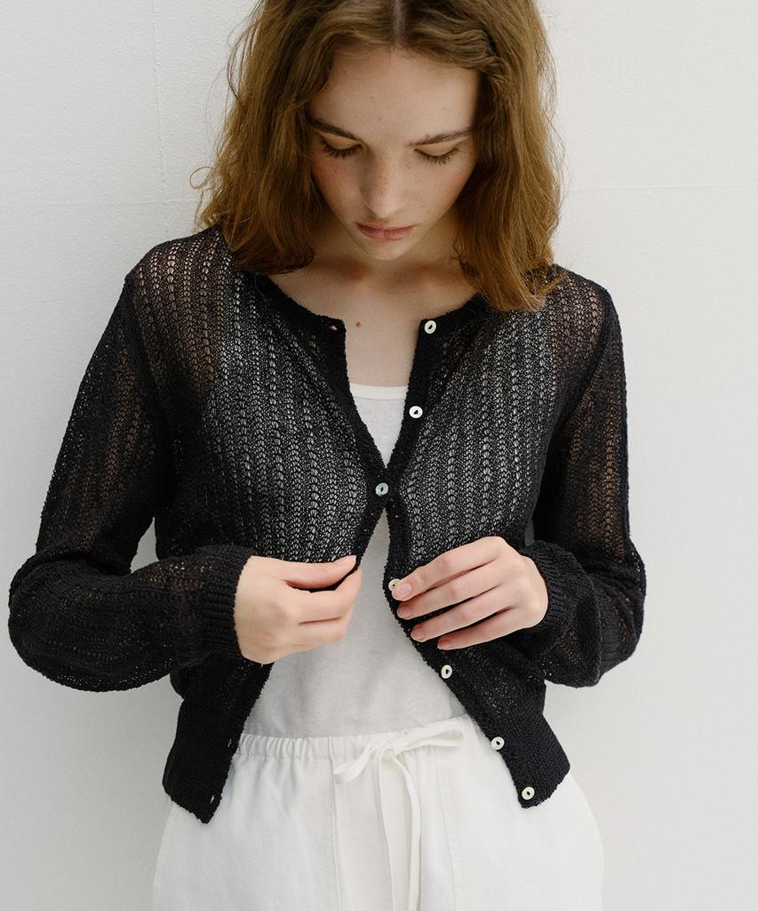 Beullaengkeu03 Linen Crochet Cardigan (Deep Navy)