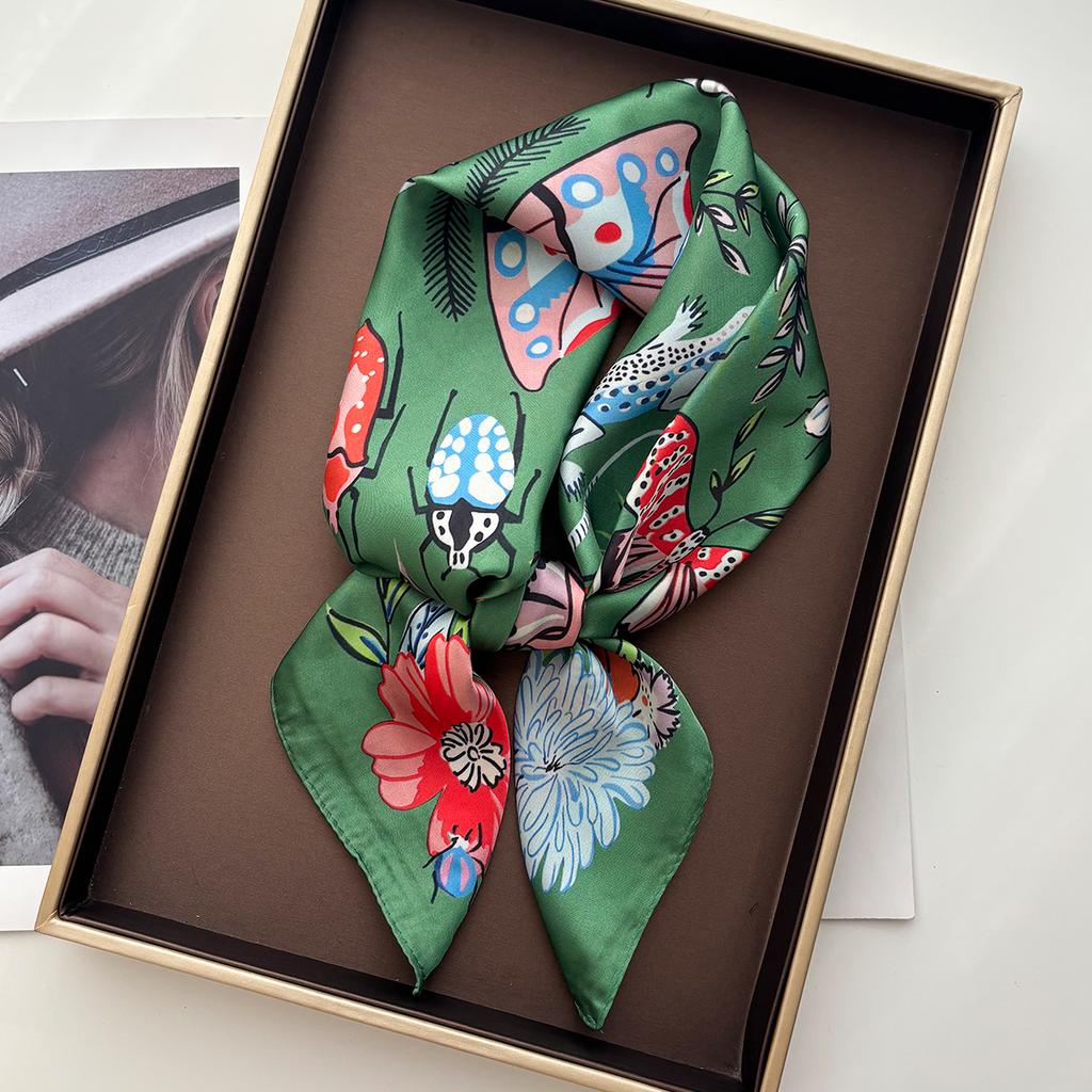 Women Foulard Square Scarf Silk Imitation Floral Print Neckerchief Bandana Foulard Lady Shawl Scarves Wrap Head Hair Band Ties