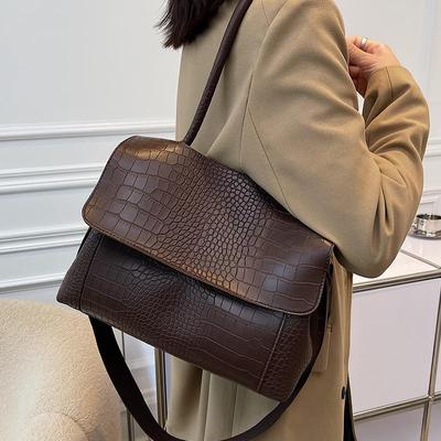 YOUHUAGUO Winter Women Alligator Pattern Flap Shoulder Bag PU Leather Vintage Large Capacity Crossbody Bag