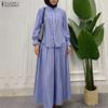 Dames Blouse met Lange Mouwen en Lange Rokken Streep Print Tweedelig Pak Sets