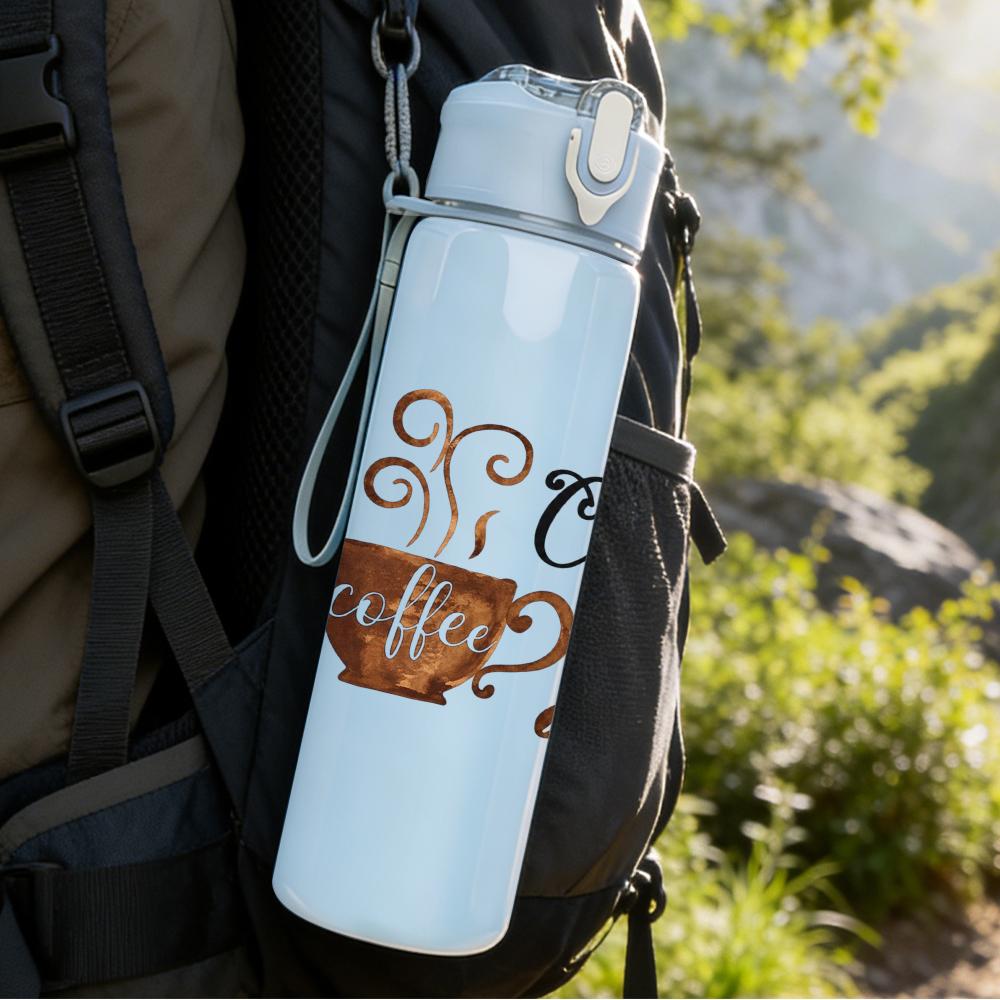 1PC Vintage Coffee Time Text 750ml Color Plastic Sports Water Bottle Leakproof Flip Straw Lid Suitable for Sports Office Home Use