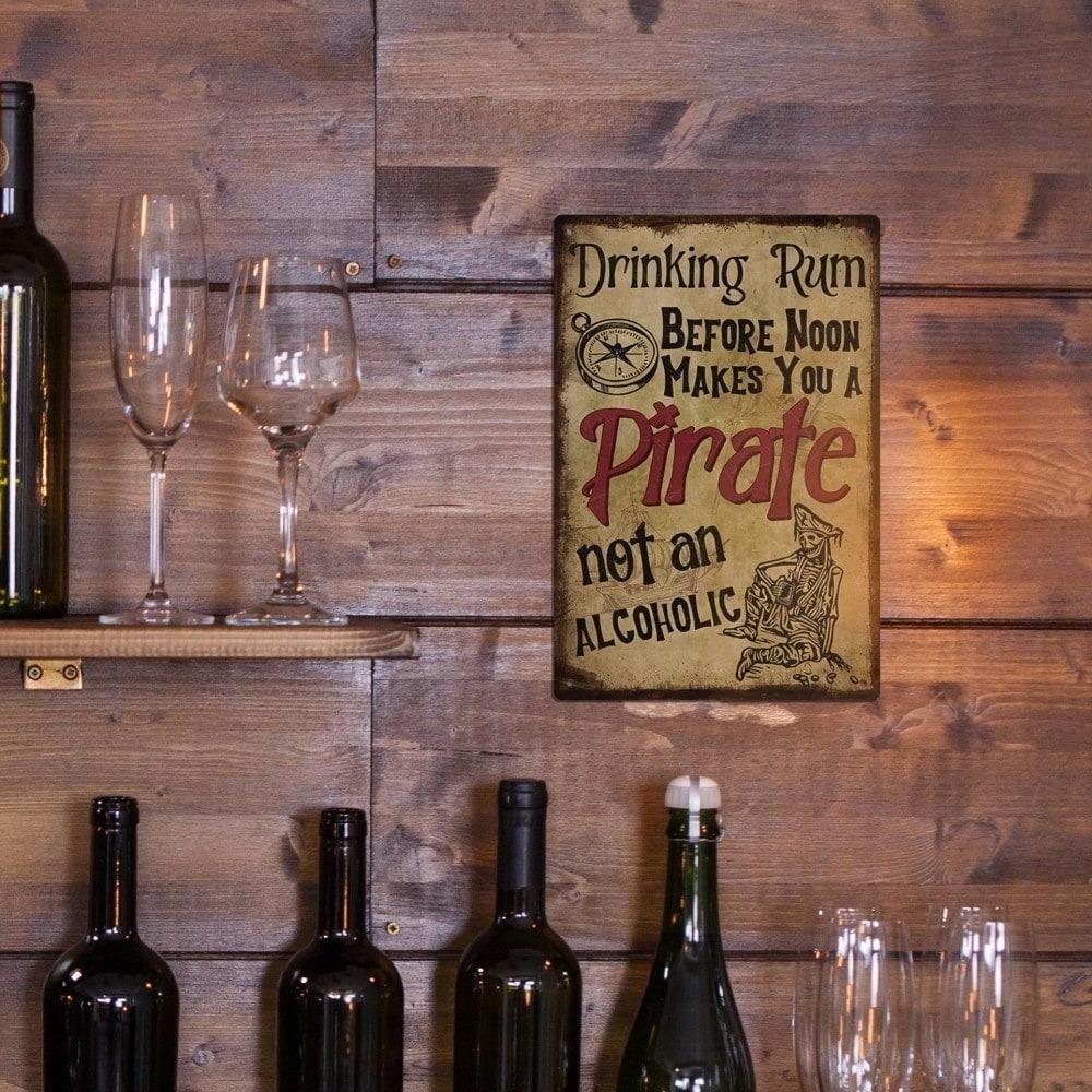 Tin Metal Wall Sign Vintage Pirate Rum Bar Decor Retro Home Pub Art 8x12 Inch