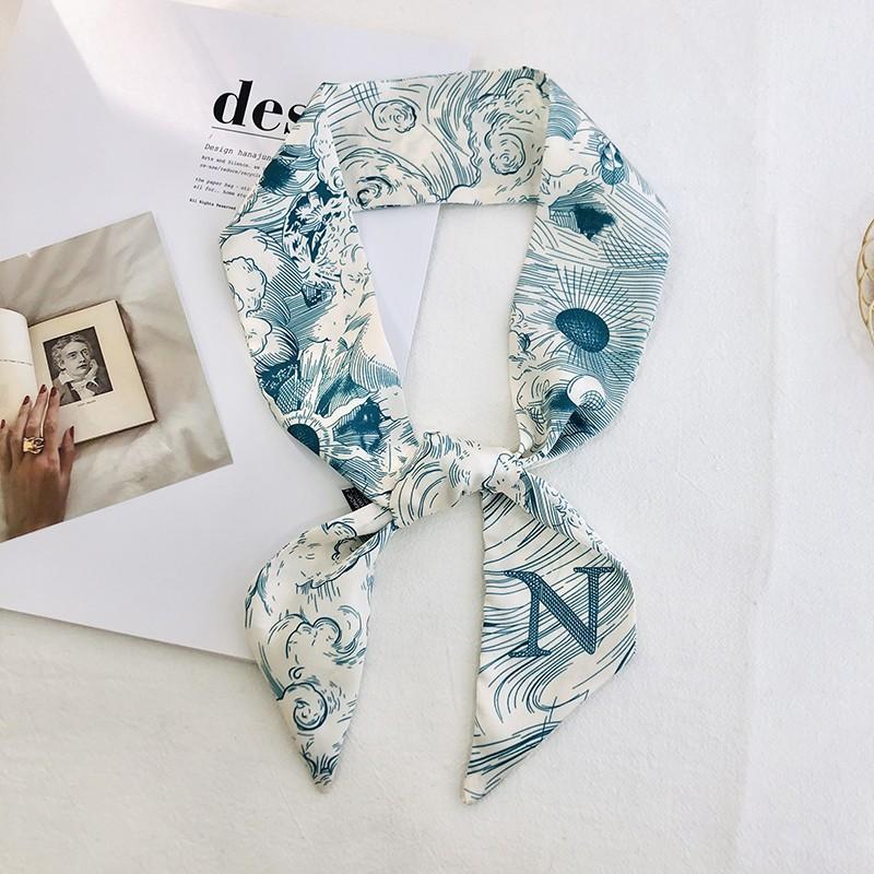 26 Letter Print Long Scarf Silk Small Scarf Narrow Ribbon Headband Handle Bag Band Bandana Hair Tie Hair Head Neck Neckerchief