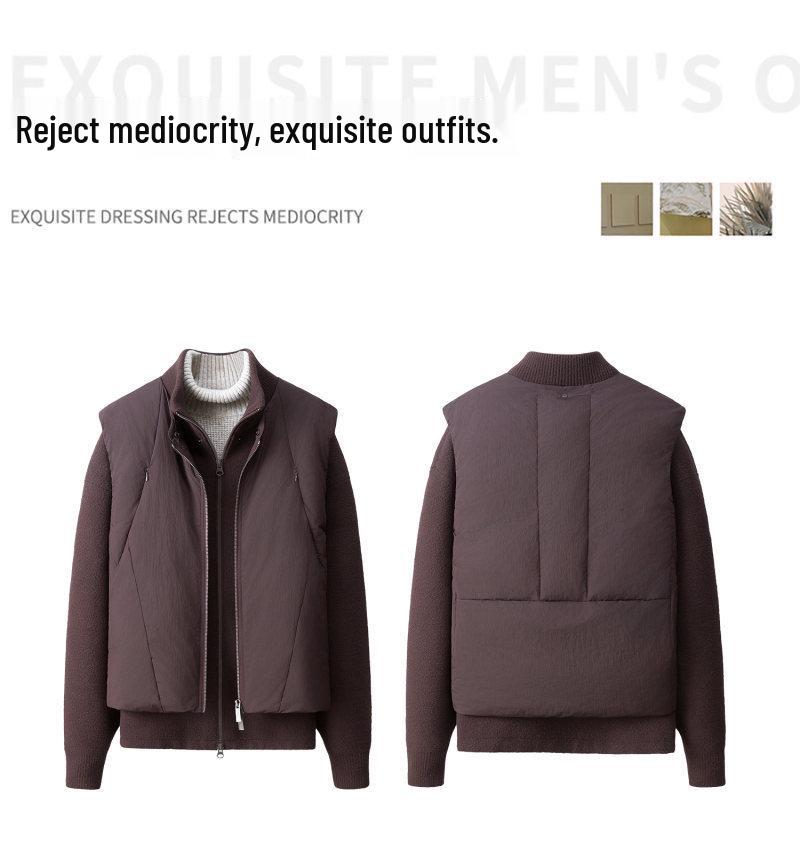 Trendy Brand 2025 Men's Stand Collar Patchwork Down Jacket, Winter Korean Style, White Duck Down, Thickened.