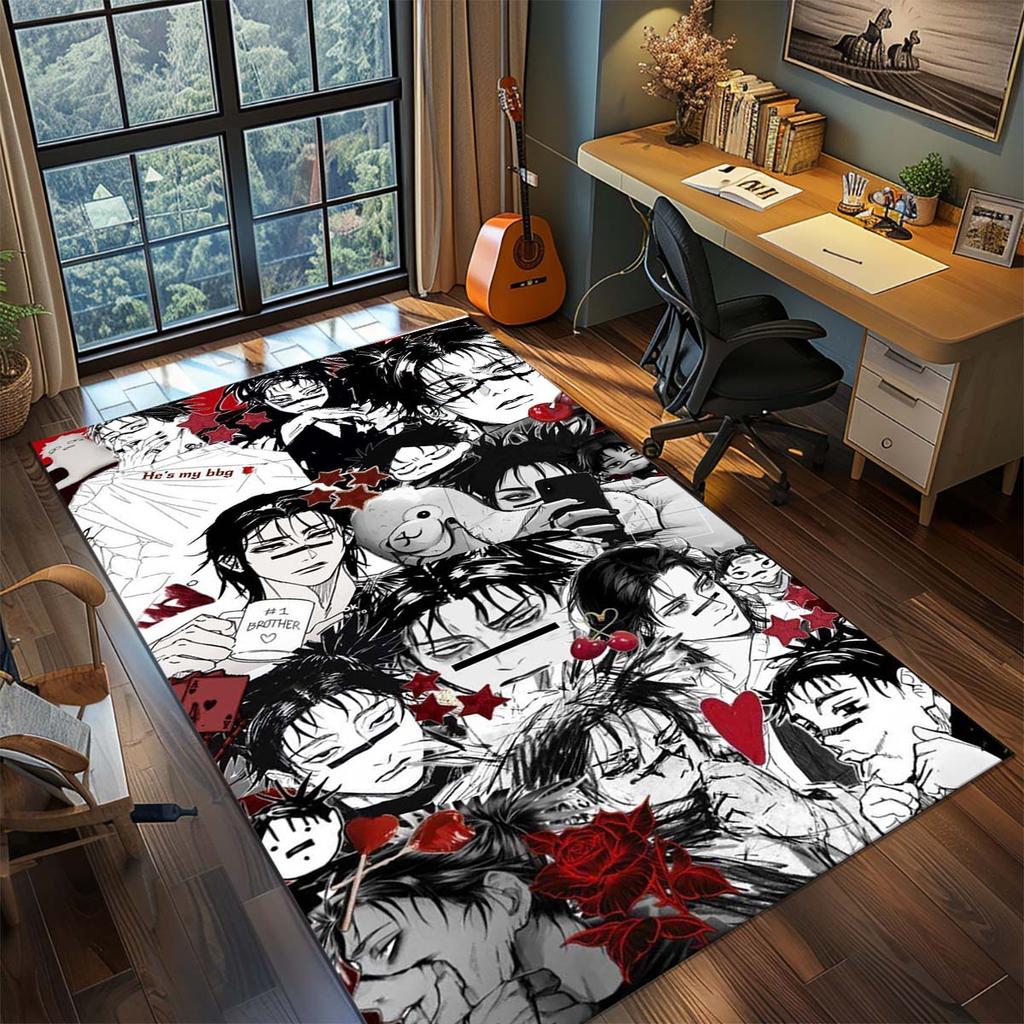 Tappeto in Poliestere per Interni Jujutsu Kaisen Tappeto Anime Antiscivolo Decorazione Pavimento Soggiorno Camera da Letto -QJY