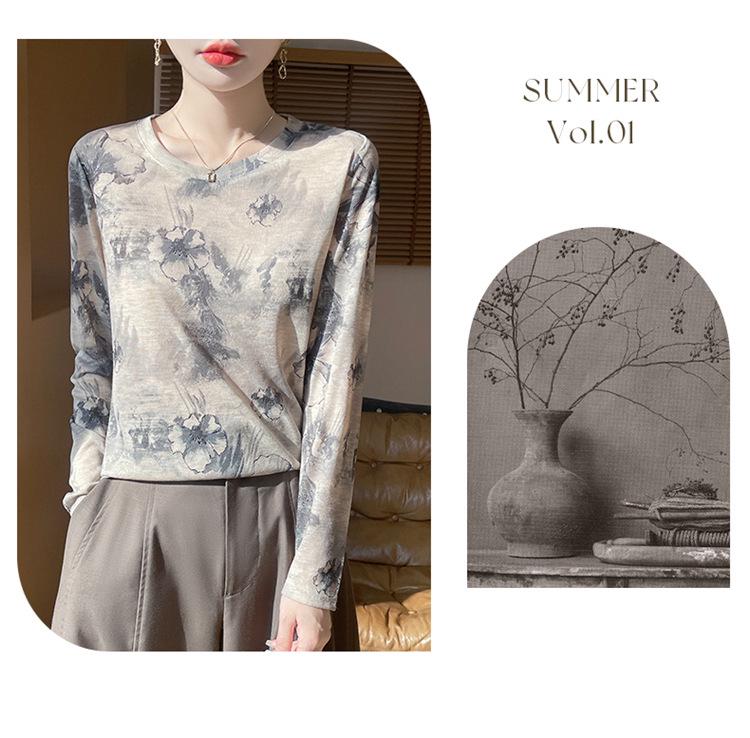 2025 Frühling/Sommer Retro Wasserlöslicher Batik Rundhals Damen Weiches Dünnes T-Shirt