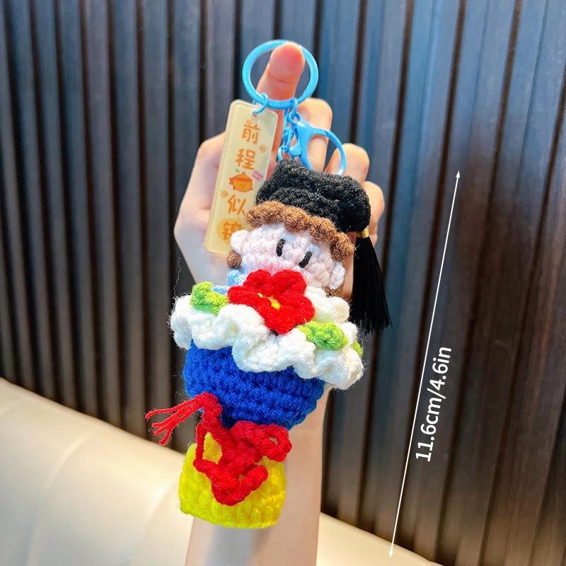 Crochet Doctor Hat Keychain Graduation Gifts Handmade Crochet Keychains Hook Woven Pendant for Backpack Bag Accessories
