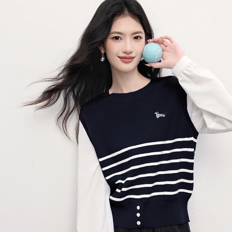SLLSKY Women's Faux Two-Piece Striped Knit Top