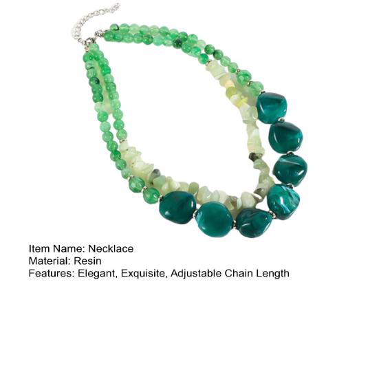 Doppellagige Kieskette, Halskette mit verstellbarer Kettenlänge, Mehrschichtige klobige grüne Perlenkette Schmuck für Damen