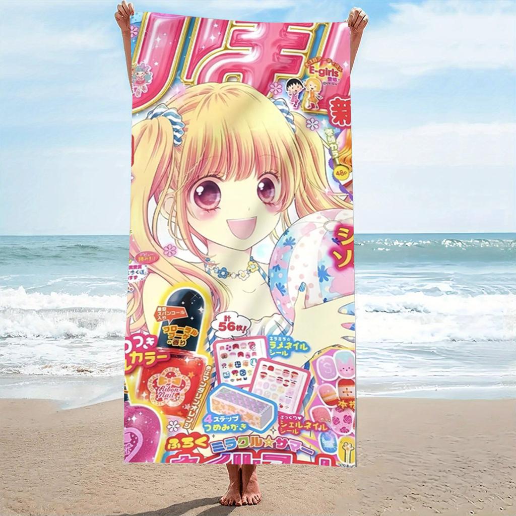 1pc Japanese Cute Anime Girl Magazine Print Microfiber Beach Towel Quick Dry Absorbent Sand Free for Beach Bathroom Accessories