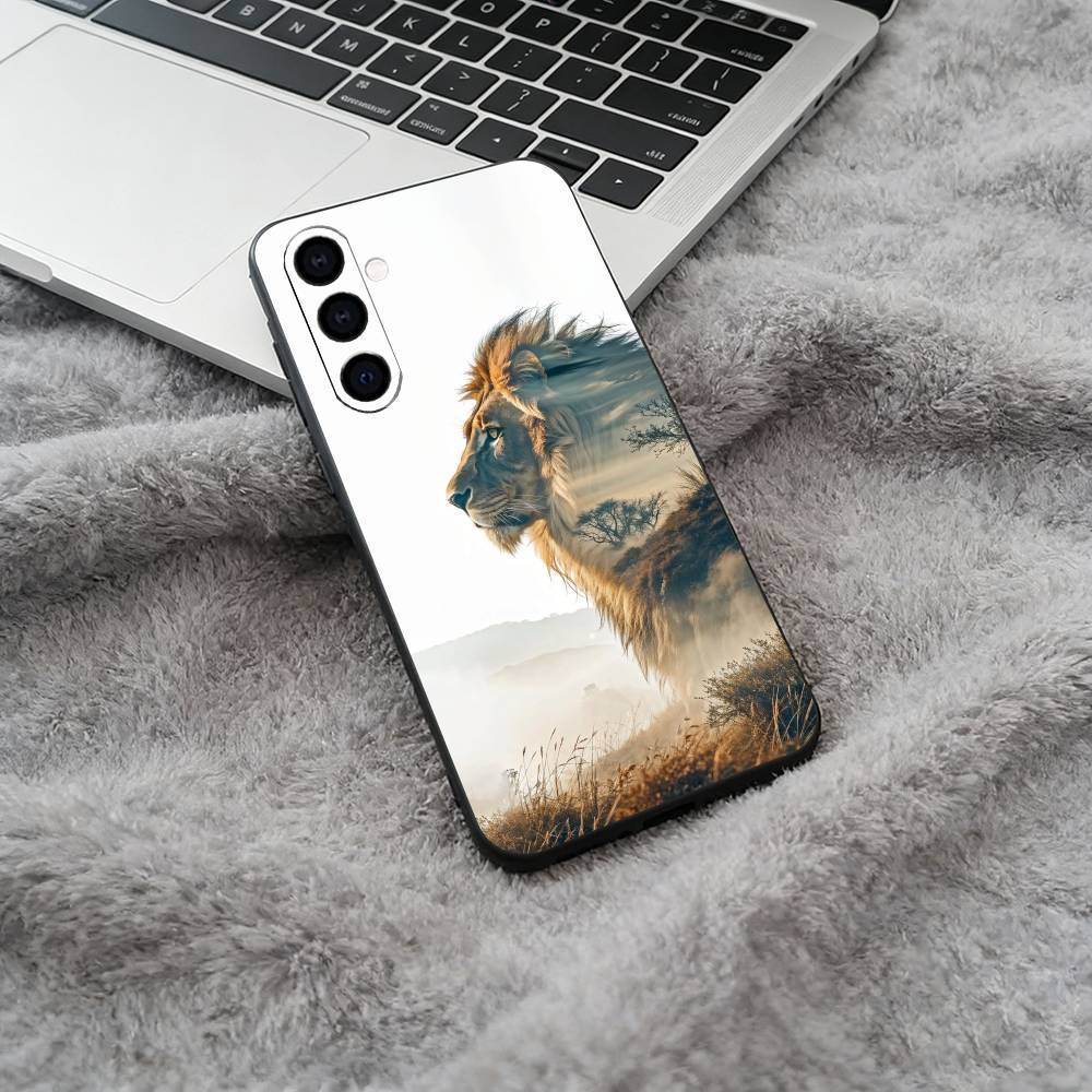 Lion- Pattern Phone Case For Samsung Galaxy A73,A71 A72,A70,A53,A52,A51,Soft Silicone Black Cover
