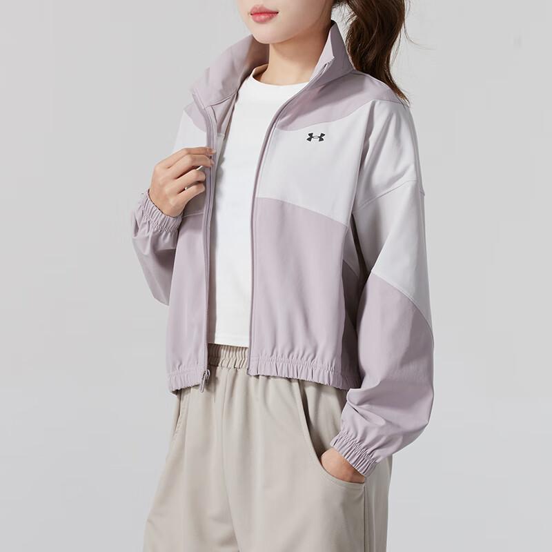 Under Armour Color Block Running Windbreaker Jacket Women jackets Purple 1389631-009