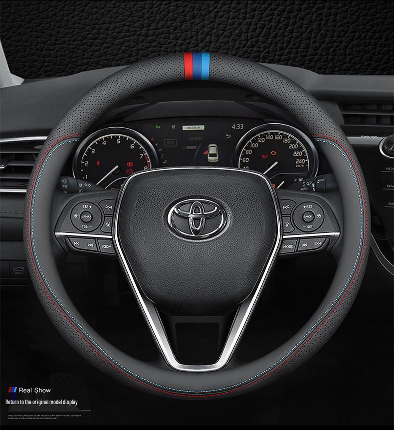 Toyota Steering Wheel Cover for IZOA, Levin, RAV4, Venza, Highlander, Camry, and New Corolla - Leather