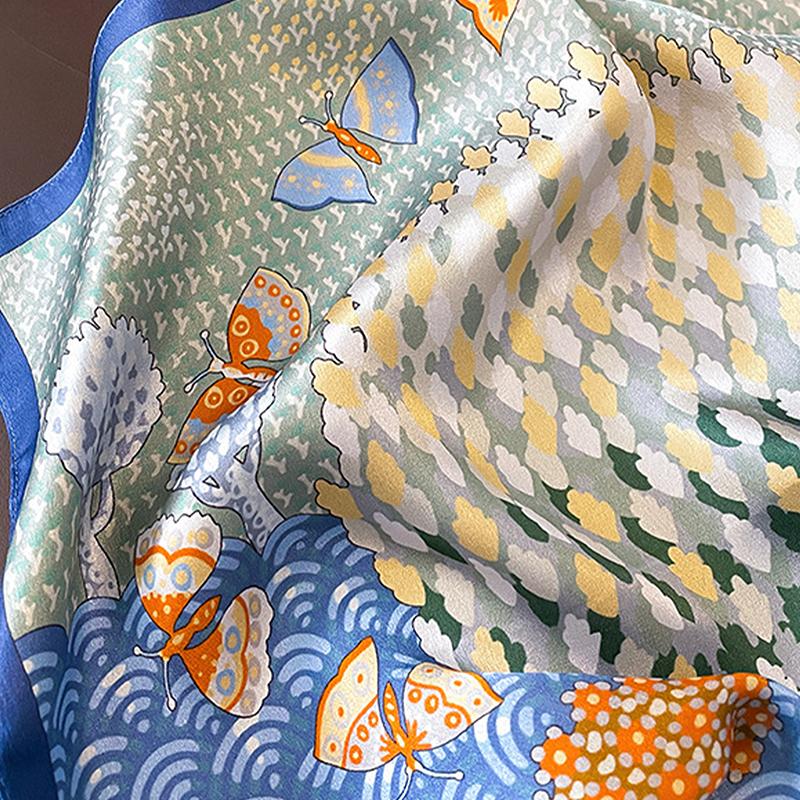 100% Silk Satin Square Scarf Soft Smooth Aesthetic Scenery Print Ideal Gift for Mom Girlfriend Friends