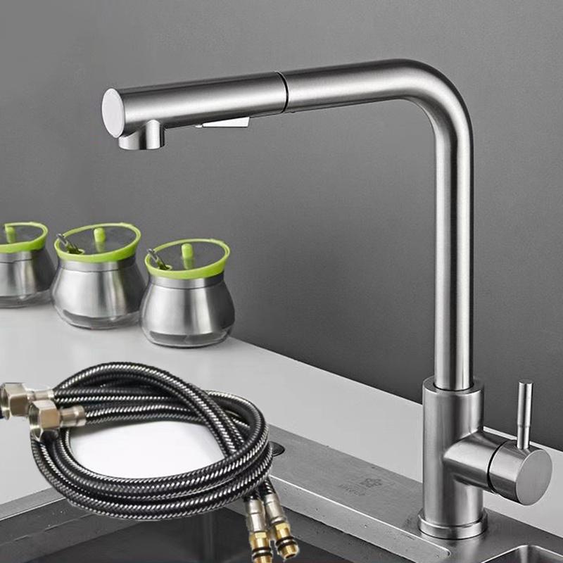 

Выдвижной смеситель из нержавеющей стали семиобразной формы для кухни и ванной комнаты с трубой для подвода горячей и холодной воды, телескопический смеситель для раковины серебряный
