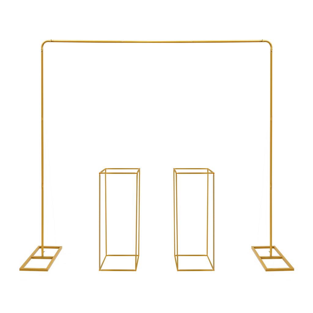 Wedding Backdrop Stand Gold, 6.56FT Balloon Arch Stand Kit with Flower Stands for Party Photo Booth Background