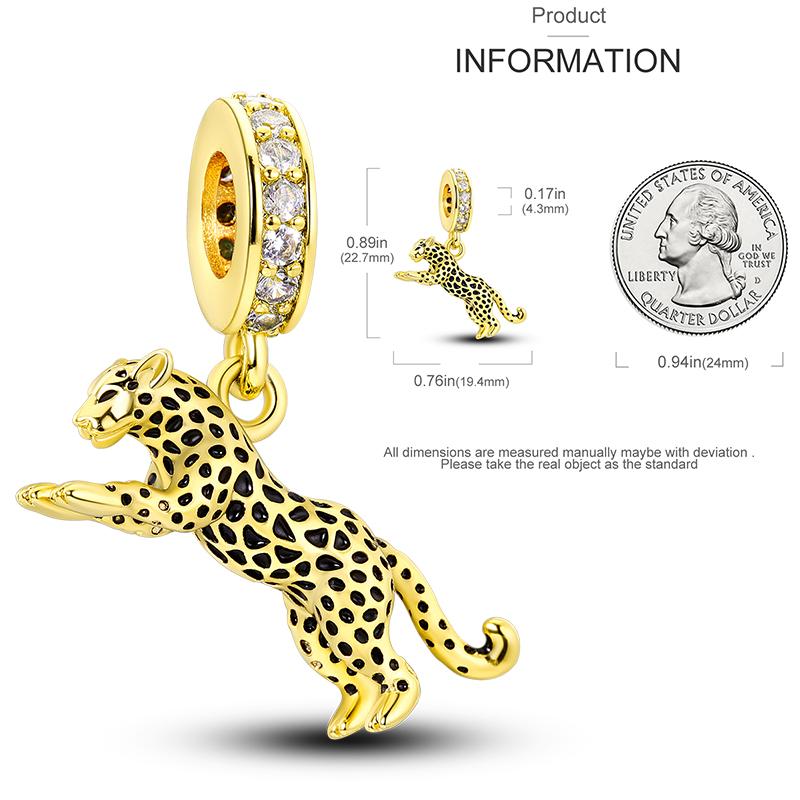 Gold Serie Charms Perlen Kupfer Leopard Original Anhänger Passend Armband Herstellung Frau Schmuck