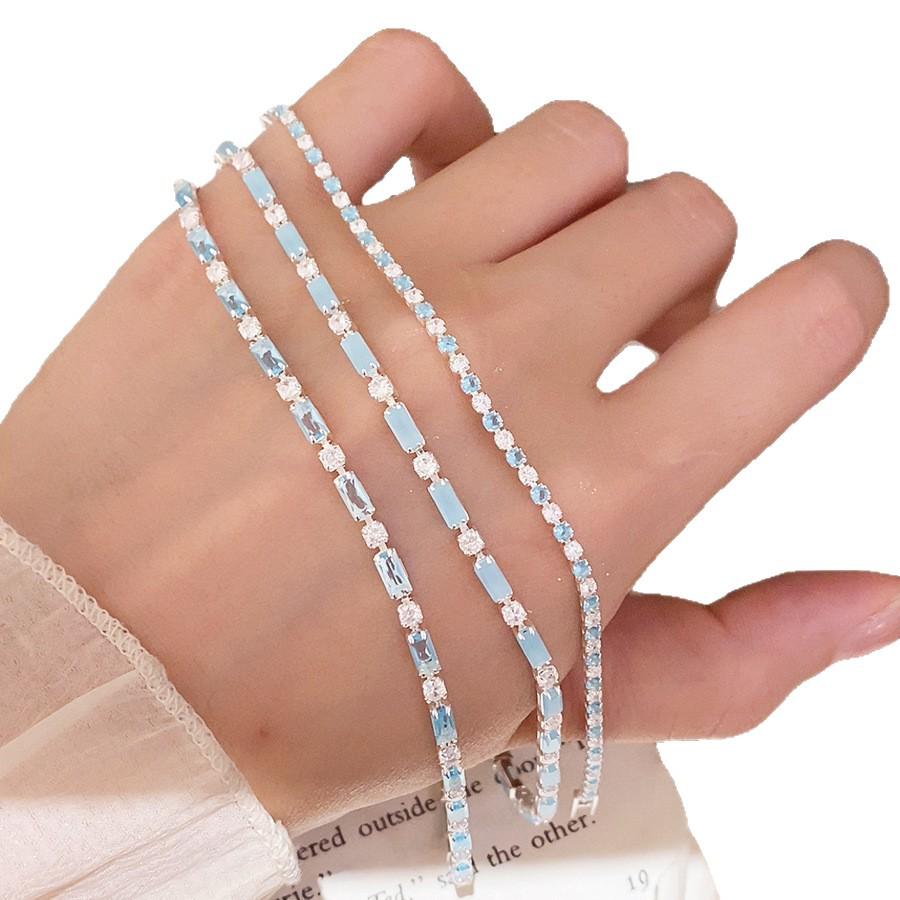 Elegant Light Blue Zirconia Star Bracelet: Fresh and Sweet Rectangular Clasp Jewelry for Women