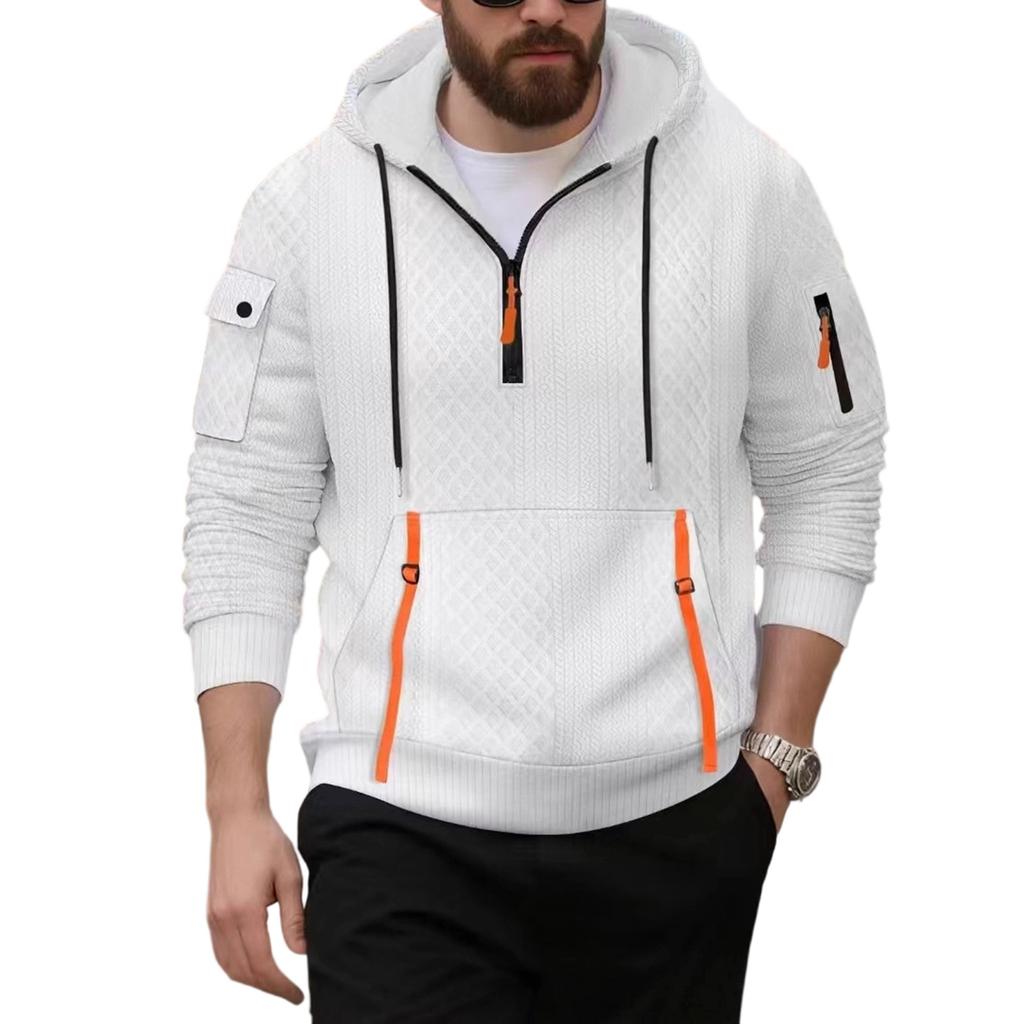 Men's Loose Leisure American Style Zipper Multiple Pockets Hooded Hood Hoodie