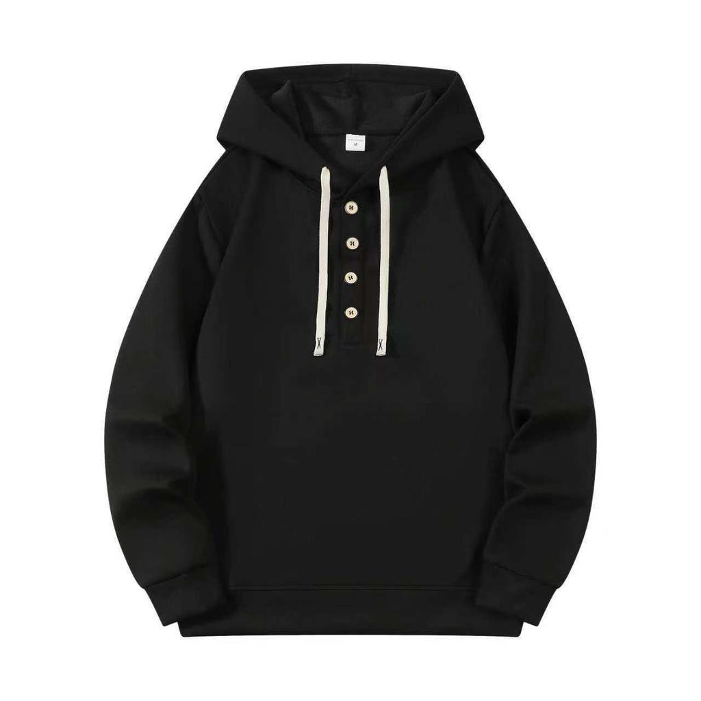 E-commerce Spring/Autumn Men's Fashion Hoodie with Buttoned Collar - Casual European & American Style