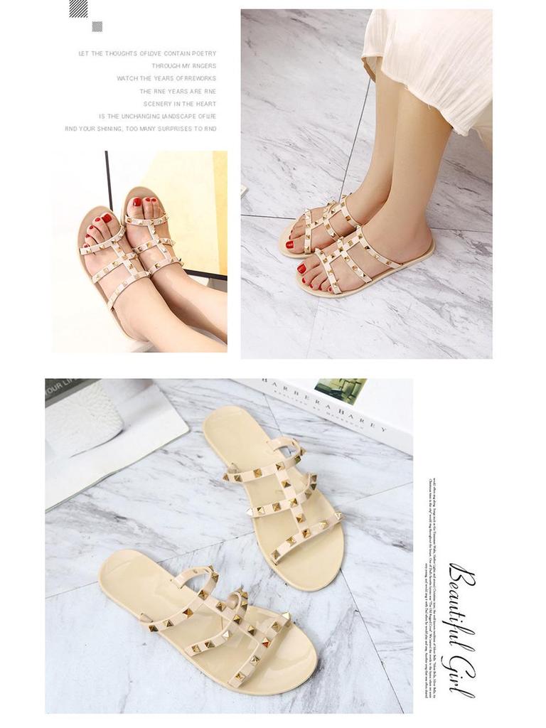 2025 Crystal Flat Slip-On Sandals: Fashionable Studded Summer Outdoor Shoes