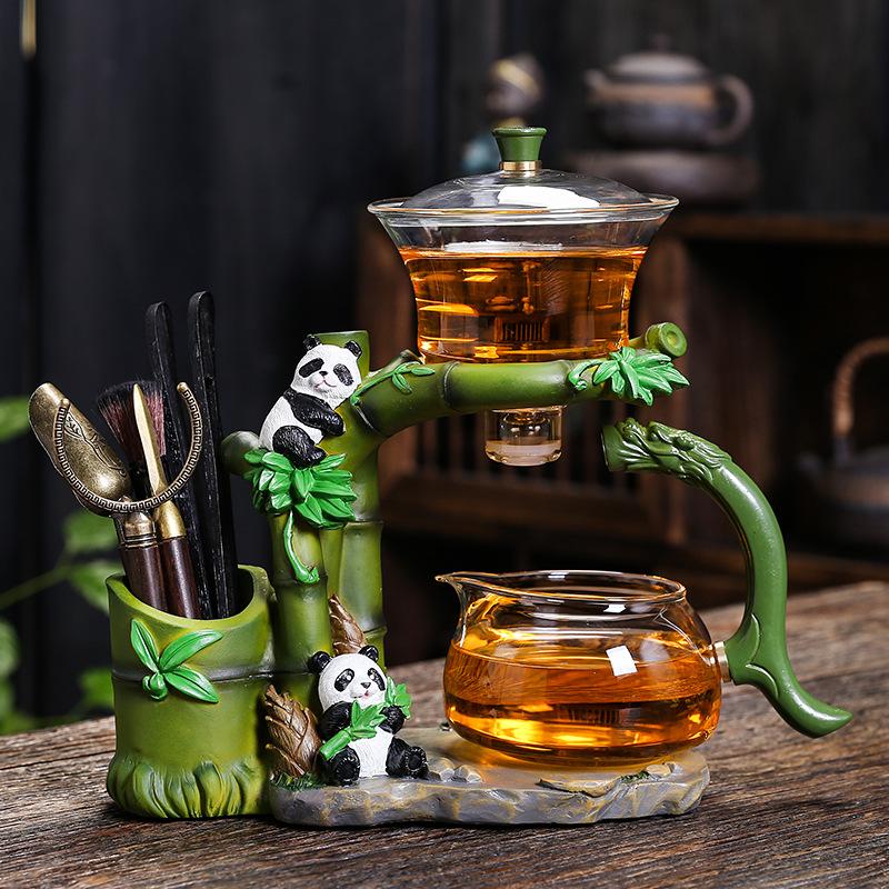 New Panda Bamboo Glass Teaware Sets Lazy  Magnetic Teapot Teacup Home Kung Fu Tea Set Automatic Tea Maker